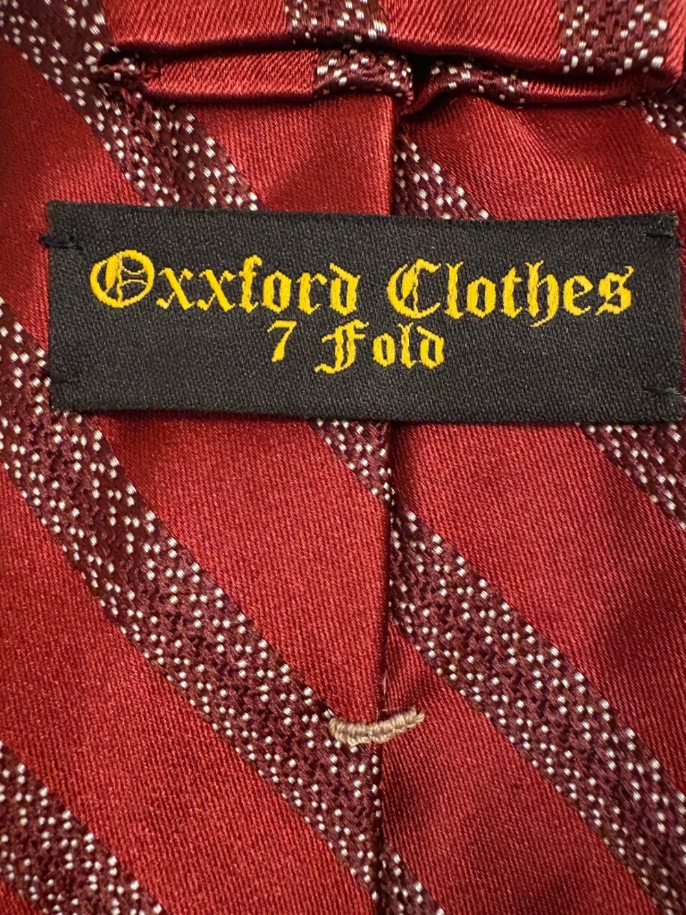 Oxxford Clothes 7-Fold Silk Tie Red Silver Striped Premium Luxury Men's